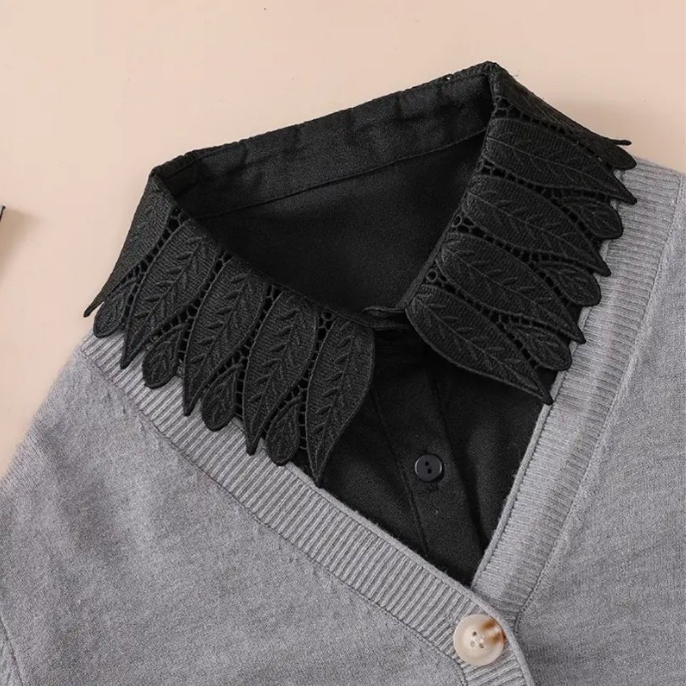 HP👌Black Chiffon False Collar Lace Leaf Embroidery